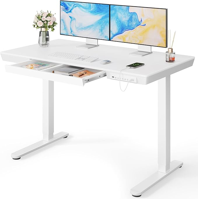 Marsail Standing Desk with Drawer, 48 x 24 inch Whole Piece Tabletop Electric by Marsail