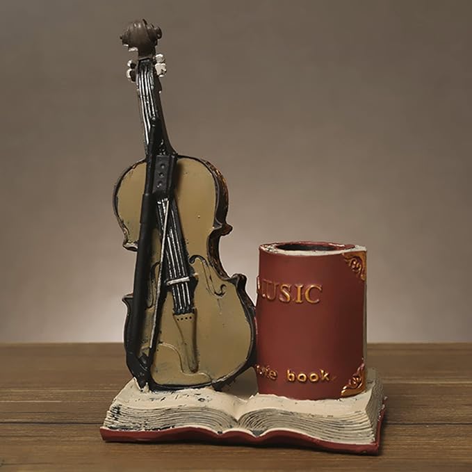 Jaugufiy Resin Violin Sculpture Pen Holder Pencil Holder Pen Organizer Cosmetic - Image 4