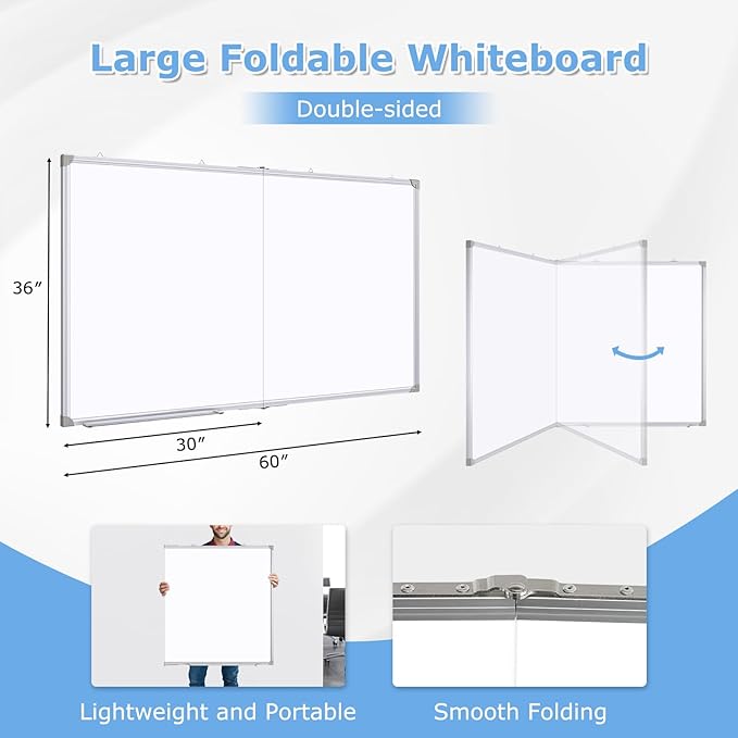 DOLLAR BOSS Large White Board 60 x 36 Inch Foldable Magnetic Whiteboard - Image 2