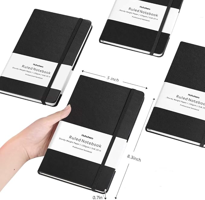 Huhuhero Lined Journal Notebook, 5 Pack Black Hardcover Notebooks - Image 3