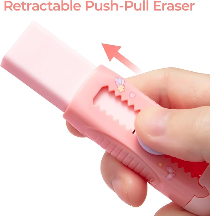 M&G 2+4 Pack Rubber Erasers Sliding Retractable Eraser, 2 Pack Cute Erasers - Image 6