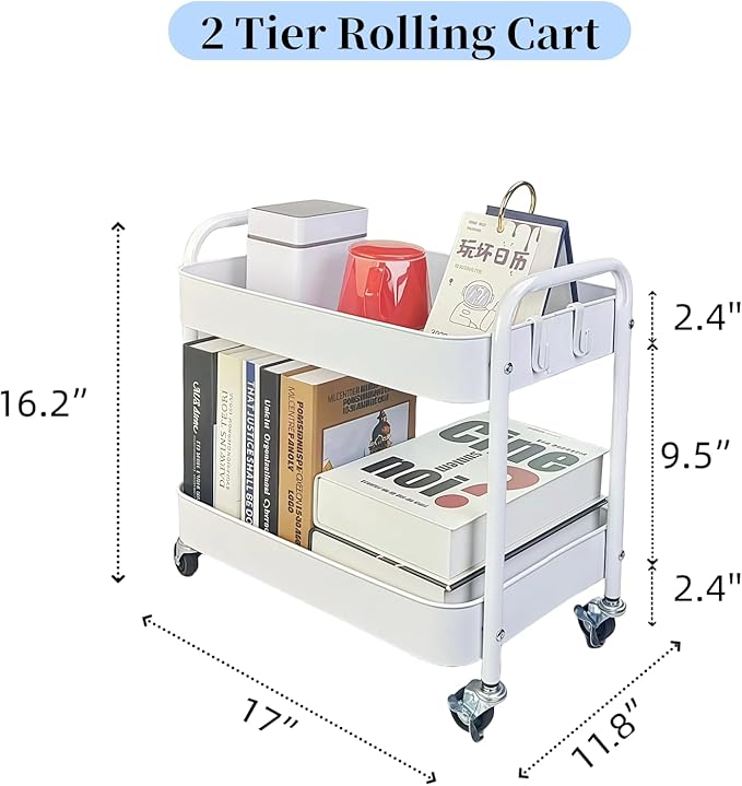LIWNYRK 2 Tier Metal Rolling Cart - Image 7