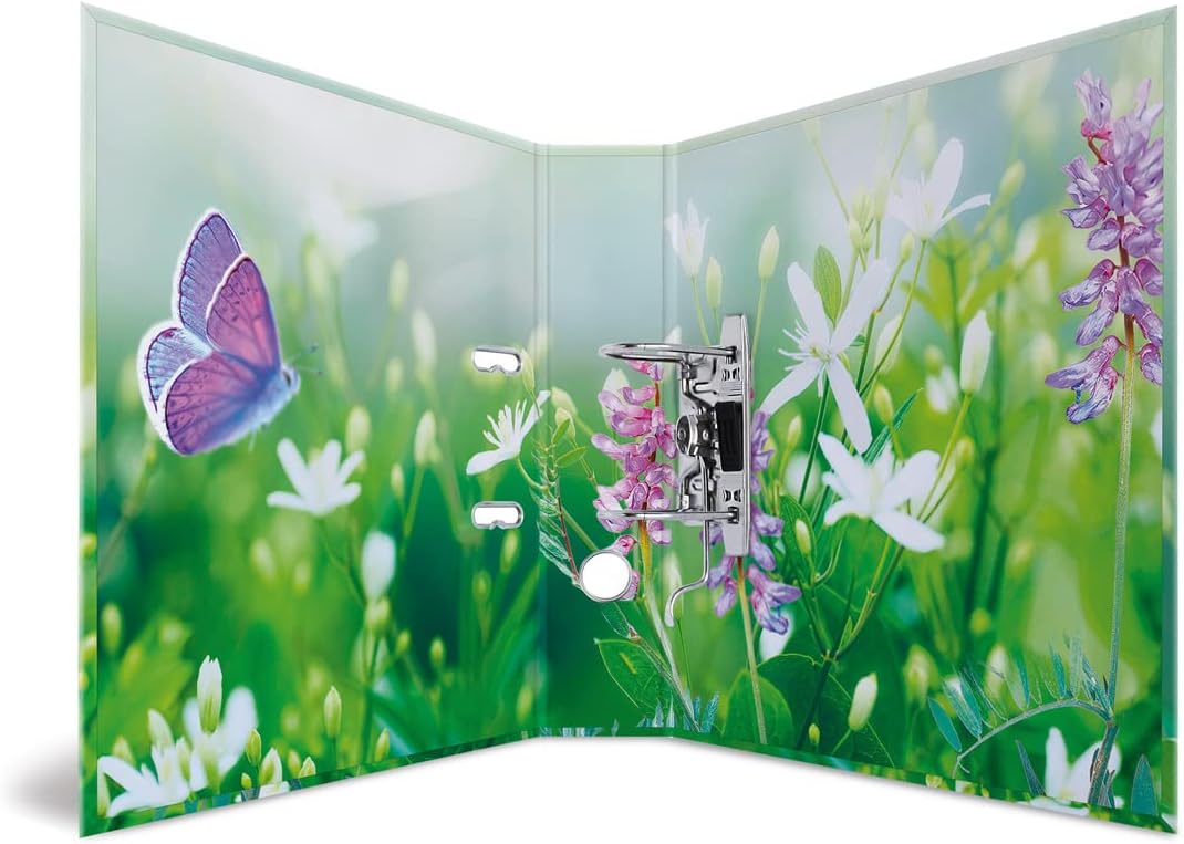 Herma Folder A4 Green Meadow Set, 10 Pieces, 7 cm Wide, Children's Ring Binder with Plant Motif, Colourful Lever Arch File with Inner Print for Boys and Girls