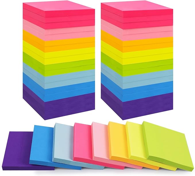 HappyHapi 36-Pads Sticky Notes 3X3 in, 80 Sheets/Pad, 8 Bright Color Self-Stick by Happyhapi