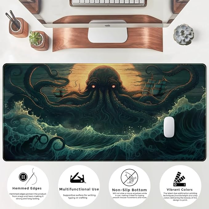 Octopus Anime Desk Pad Ocean Large Mouse Pad Gaming, Extended Kanagawa Desk Mat - Image 5