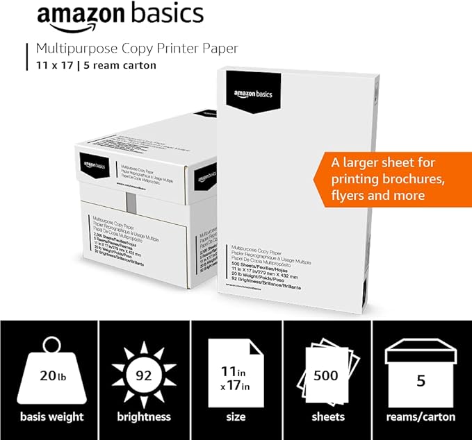 Amazon Basics Multipurpose Copy Printer Paper, 20 lb, 11 x 17 Inches, 5 Reams - Image 4