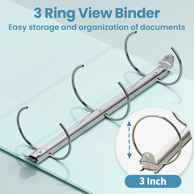 SUNEE 3 Ring Binder 3 Inch 1 Pack, Pastel Blue - Image 3