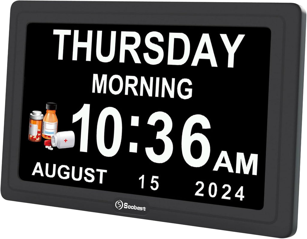 soobest dementia clocks for seniors, 7” digital date, main product view