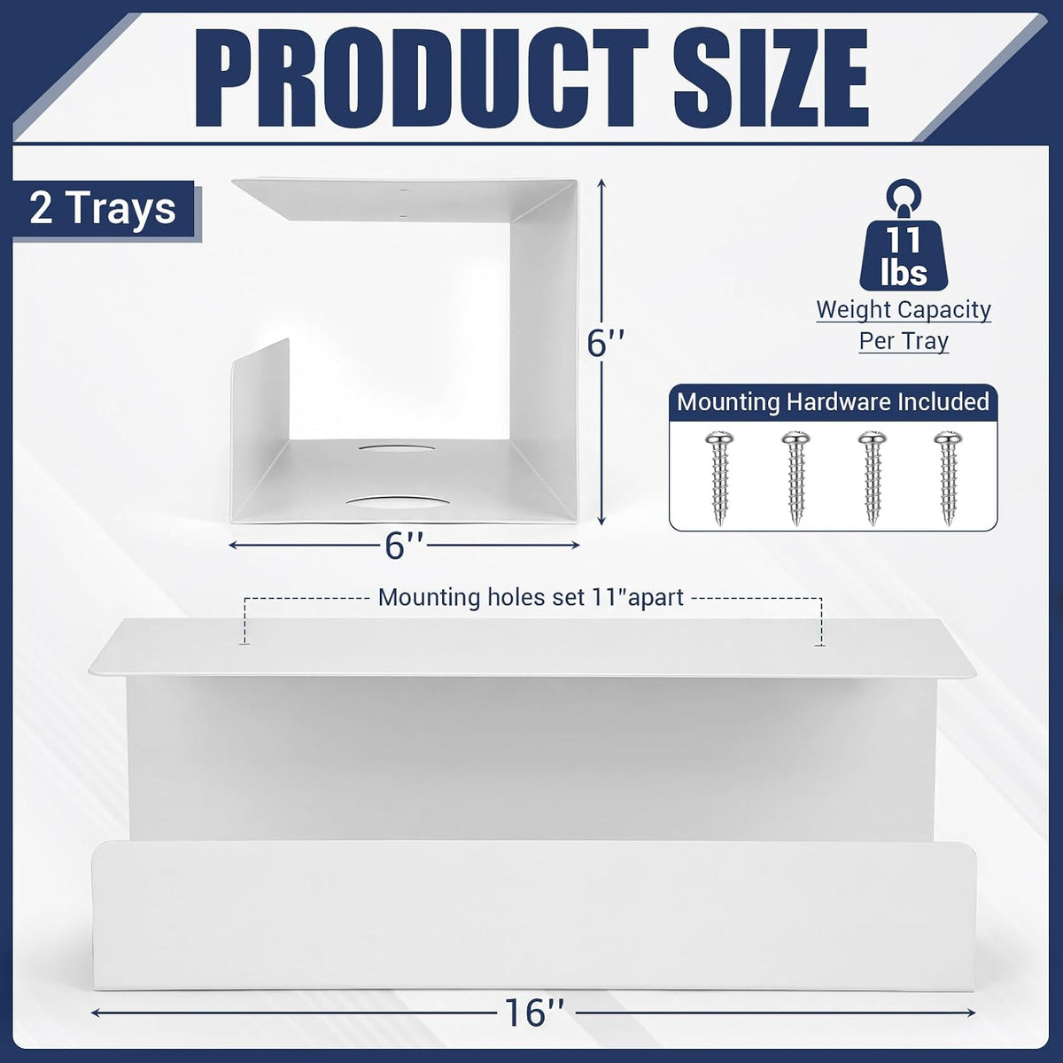 2 Pack Under Desk Cable Management Tray,Hold 11 lbs, 16 x 6 x 6 Inch, White