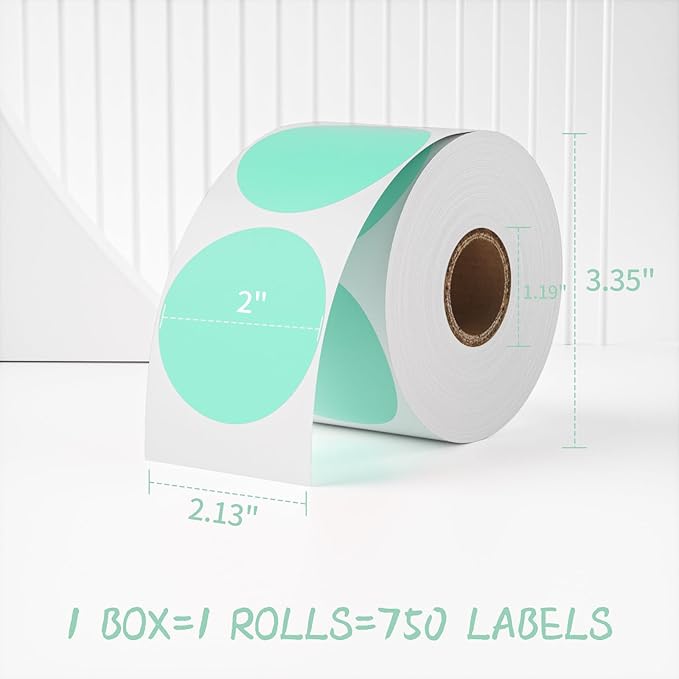 MFLABEL 2" 750 Labels Green Circle Direct Thermal Stickers Labels Roll - Image 2