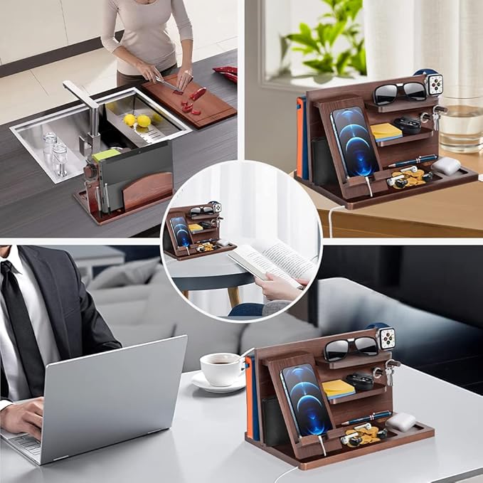Gifts for Men Bedside Organiser Wood Phone Docking Station Dad Birthday Gifts - Image 5