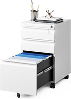 MIIIKO White Filing Cabinet 3 Drawers on Wheels Under Desk, Metal Rolling File by MIIIKOOfficeFurniture