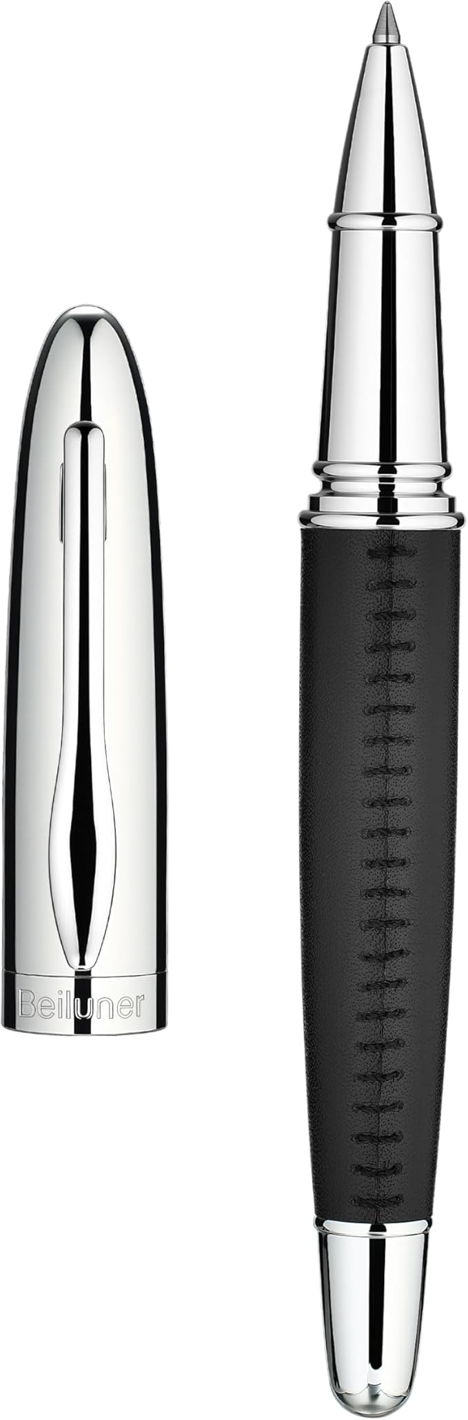 BEILUNER 318 Luxury Leather Pen, Hand-Stitched Premium Leather, Chrome-Plated by BEILUNER