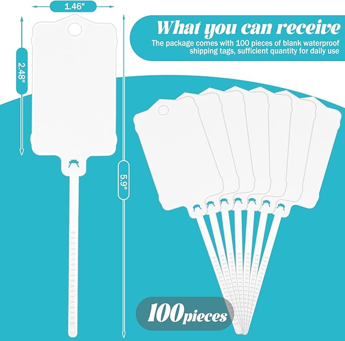 LeonBach 100 PCS Plastic Shipping Tags, 1.46" x 2.48", Waterproof Labels - Image 2