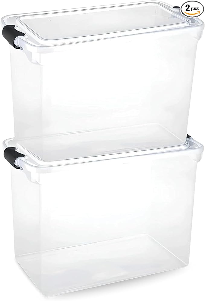 HOMZ 2-Pack Latching Lid, Large Clear Plastic Storage Bins w/Lids, 112 Quart by Homz