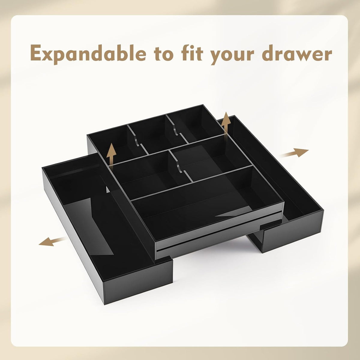 Briwooody Black Acrylic Drawer Organizer Expandable,8 Compartments,Large
