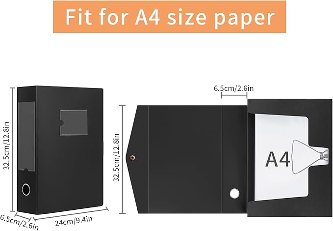 HUA JIE 2 Pack A4 Storage File Boxes Archives Case, 65mm Spine, Box File - Image 4