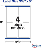 Avery Printable Shipping Labels with Sure Feed, 3.5" x 5", White, 100 Blank Mailing Labels (8168)
