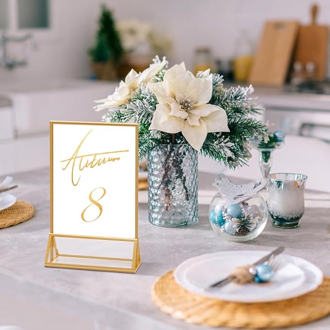 PPH-Sisy Acrylic Sign Holder 5X7 Gold Picture Frame, Double Sided Clear Display - Image 9