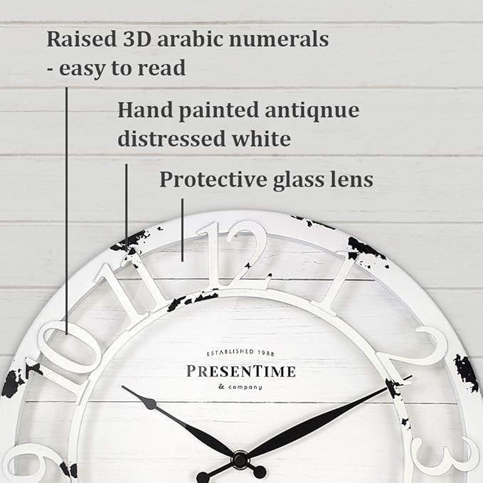 Presentime & Co 13" Farmhouse Series Wall Clock, Quartz Movement, Shiplap Style - Image 3