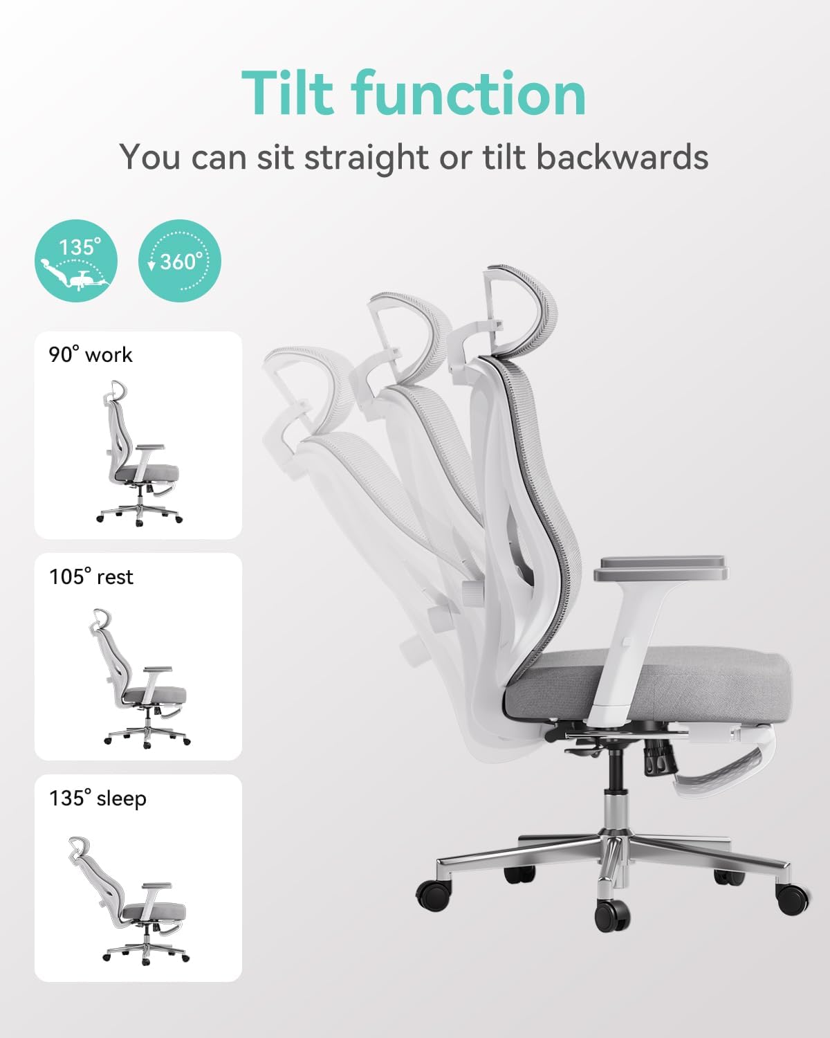 Hbada P5 Ergonomic Office Chair, Desk Chair with Adjustable Lumbar Support an...