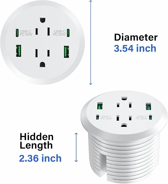Desktop Power Grommet 3-inch Hole, 40W Total Fast Charging Station, 2 PD 20W - Image 7
