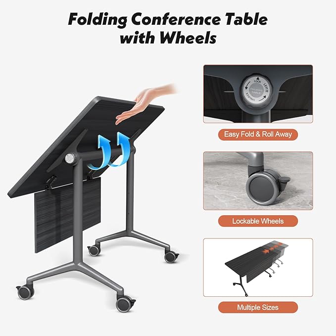 Goakwwuz Conference Room Table, Folding Conference Tables, Thicken Grey Tabletop - Image 7