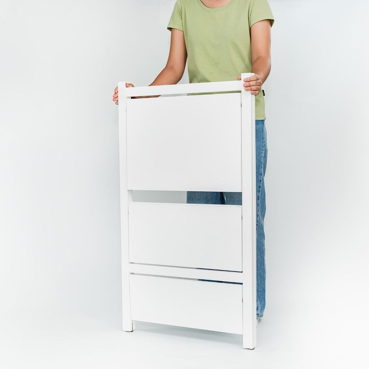 PJ Wood 3-Tier Foldable Bookshelf, A-Frame, White