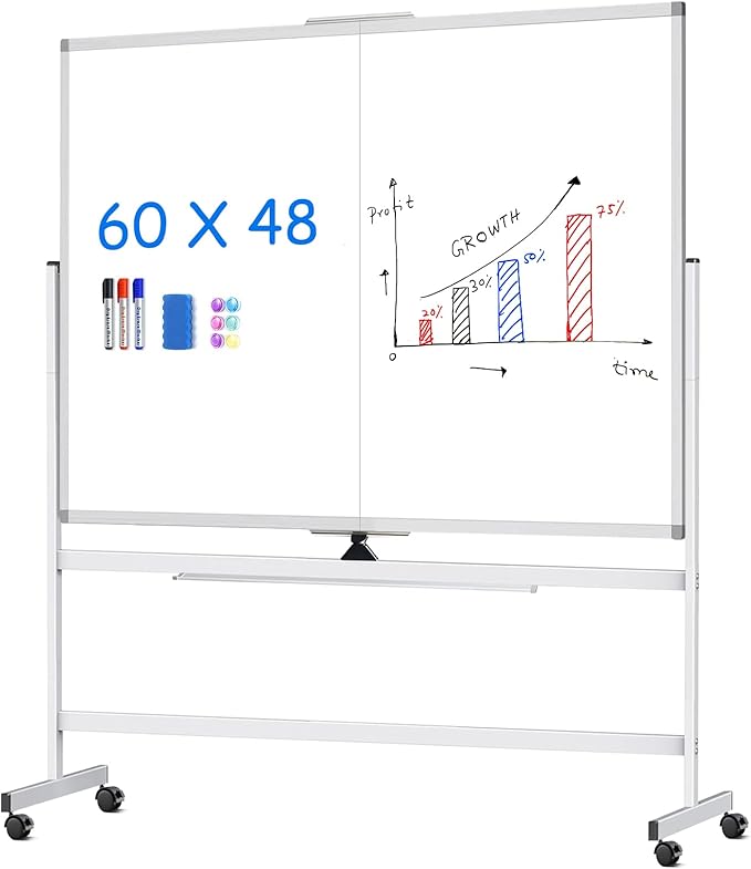 maxtek 60 x 48 Double Sided Rolling Whiteboard, Mobile Whiteboard Magnetic by Maxtek