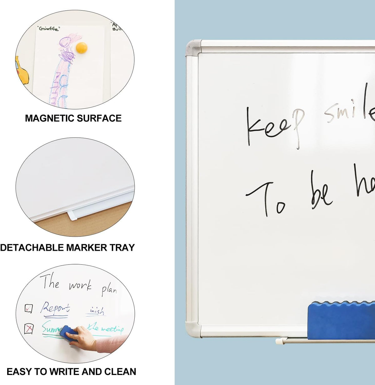 DEVELOP Large Magnetic White Board & Blue Cork Board Combo, 36 x 60 Inch ...