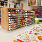 ohuhu bamboo marker organizer, wooden desktop storage holds showing dimensions