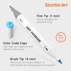 Shuttle Art Brush Tip Alcohol Markers, Dual Tip Brush & Fine Tip Art Marker Set - Image 3