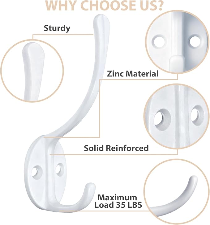 Homanu 14 Pack Coat Hooks Wall Mounted - Image 3