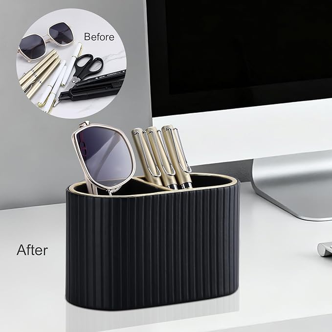 KINGFOM PU Leather Desk Organizer Pen Holder – Dual-Compartment Stylish Pencil - Image 6