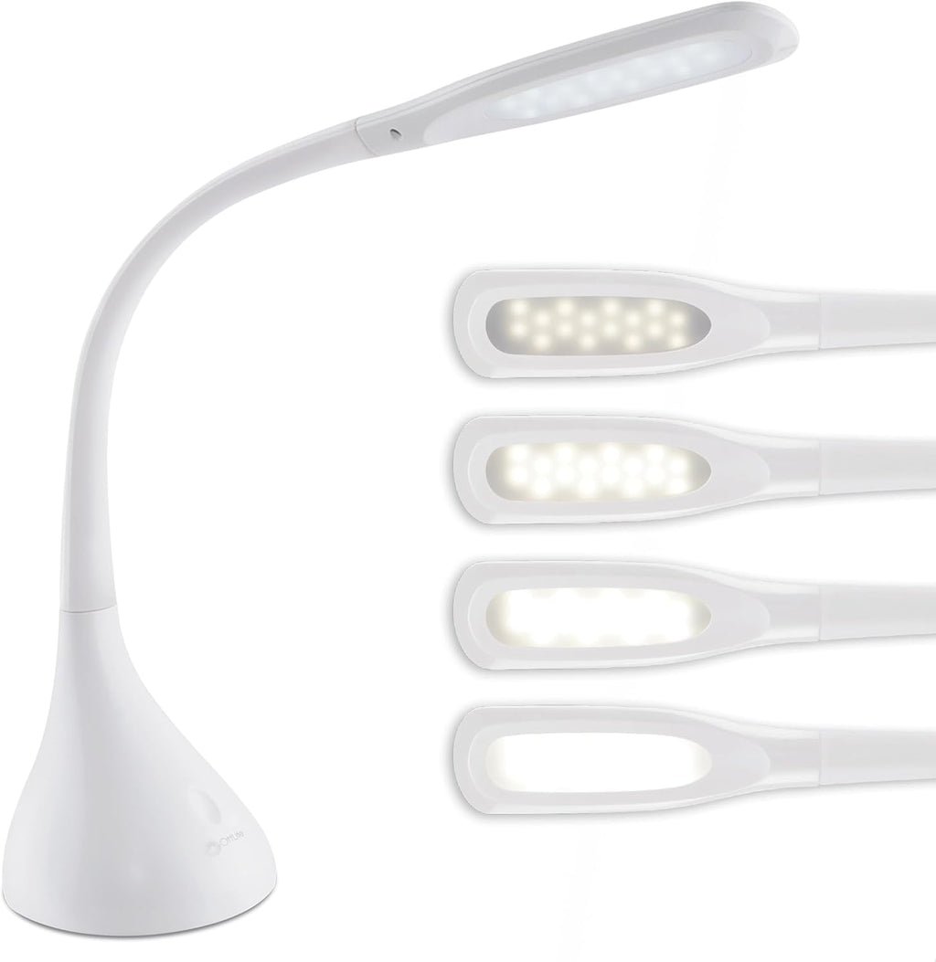 ottlite creative curves led desk lamp, white shown in use