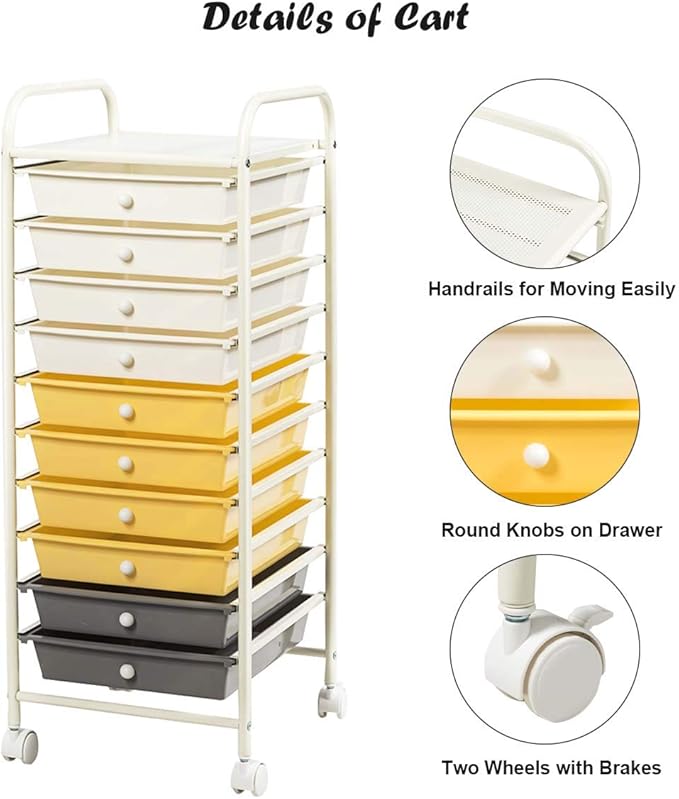 Giantex 10 Drawer Rolling Storage Cart Scrapbook Paper Office School Organizer - Image 7