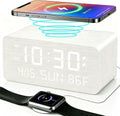 premium white wooden digital alarm clock with wireless, main product view