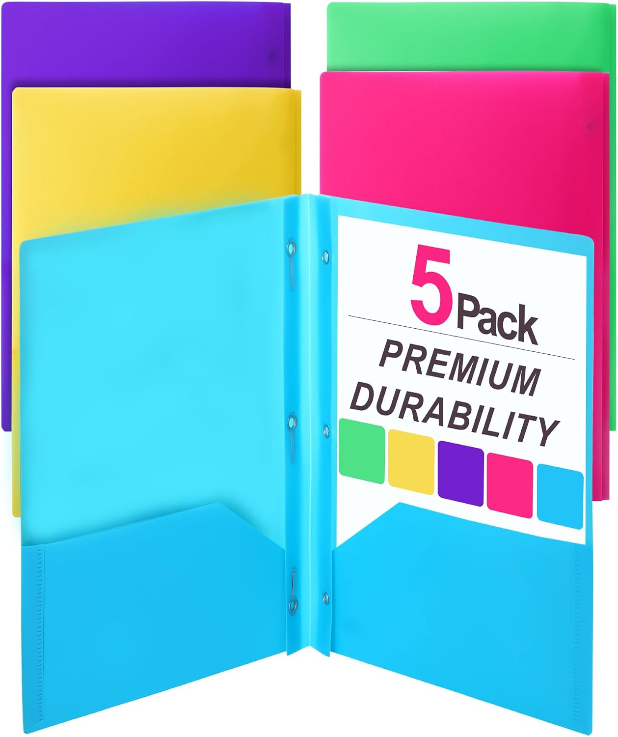 Mr. Pen- Plastic Folders with Pockets and Prongs, 5 Pack, Letter Size | Flexible Plastic Folders with Prongs