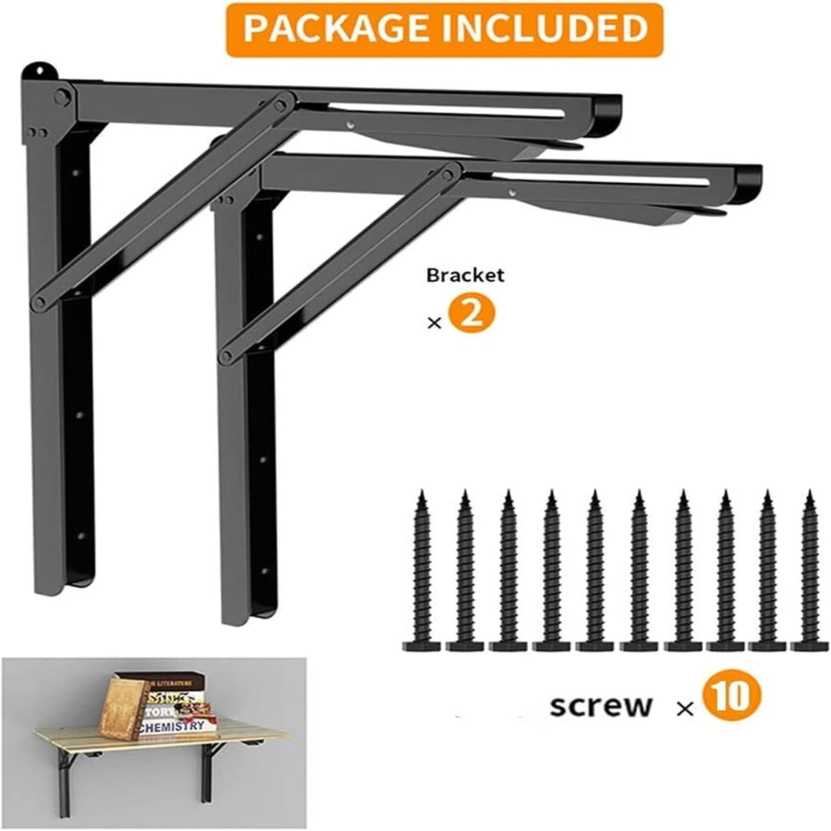 TORACK 24" Folding Shelf Brackets, Heavy Duty Shelf Bracket Wall Mounted