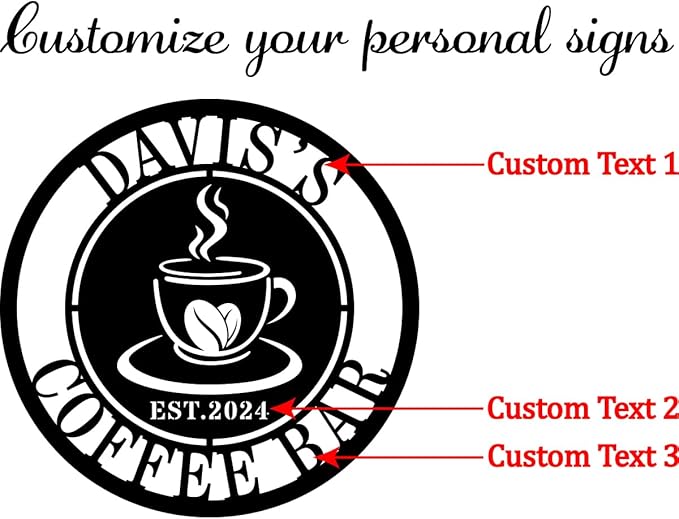 Personalized Coffee Bar Metal Sign, Custom Metal Coffee Sign, Coffee Metal Wall - Image 4