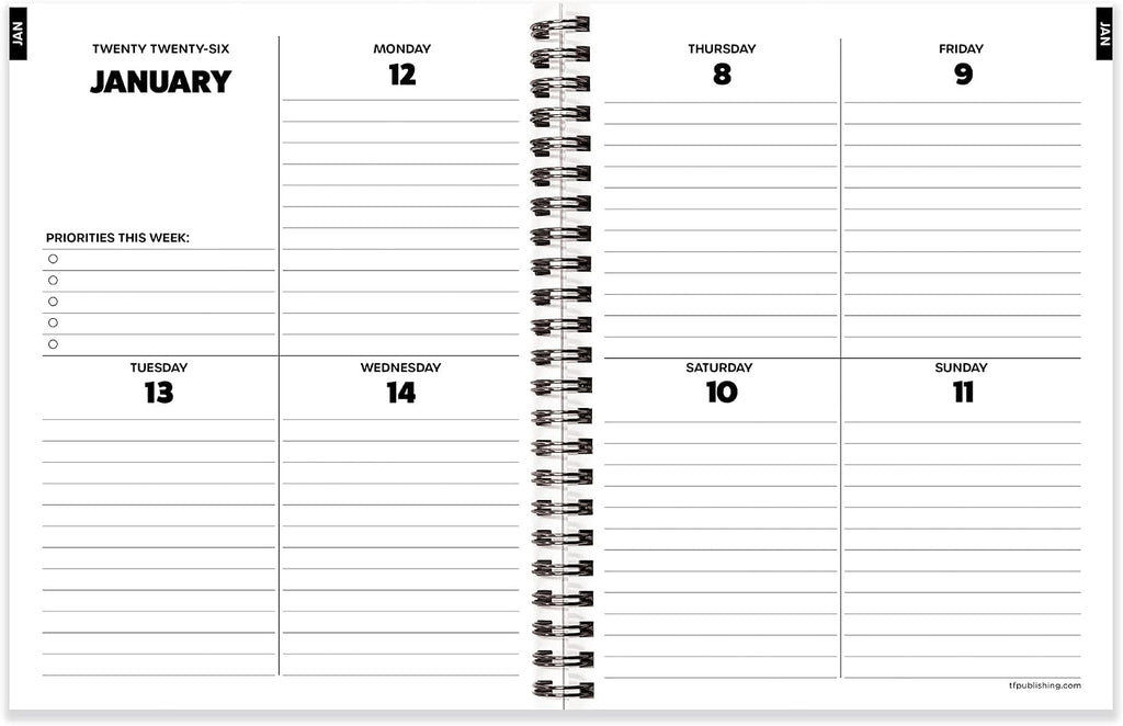 TF Publishing 2026 Maxine Medium Weekly Monthly Planner with 12-Month Calendar Grid, Goals and Task Trackers - Weekly Schedule Planner w/Priority List Section and Stickers - 6.5in x 8in