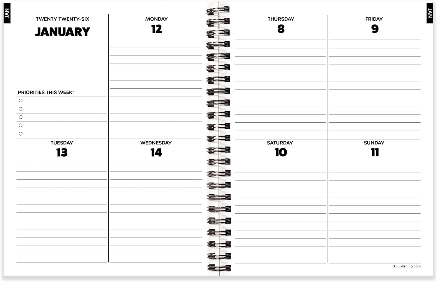 TF Publishing 2026 Maxine Medium Weekly Monthly Planner with 12-Month Calendar Grid, Goals and Task Trackers - Weekly Schedule Planner w/Priority List Section and Stickers - 6.5in x 8in
