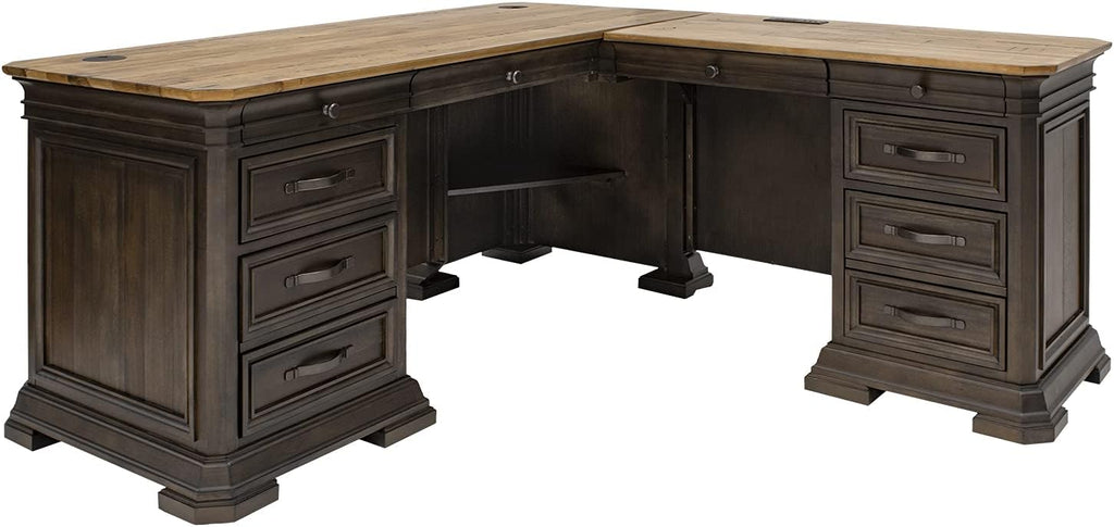 Martin Furniture IMSA684R-KIT Executve L-Desk & Return with Solid Wood Plank Tops, Fully Assembled, Brown