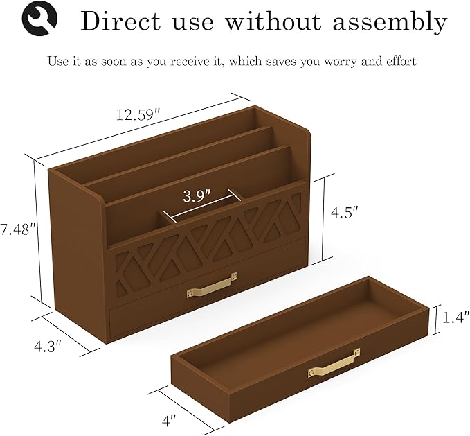 WISUCART Bamboo Mail Organizer Countertop Wood Desk Organizer Drawer Tabletop - Image 2