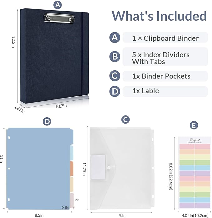 SKYDUE Clipboard Binder with Dividers, 1 Inch 3 Ring Binder with Clipboard on - Image 2