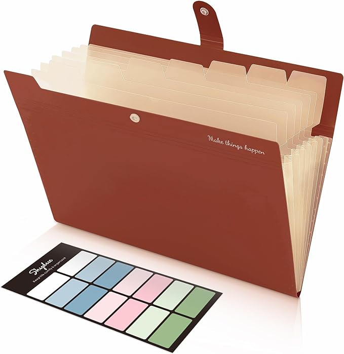 SKYDUE File Folder with Labels, Accordion File Organizer with 8 Pockets by SKYDUE