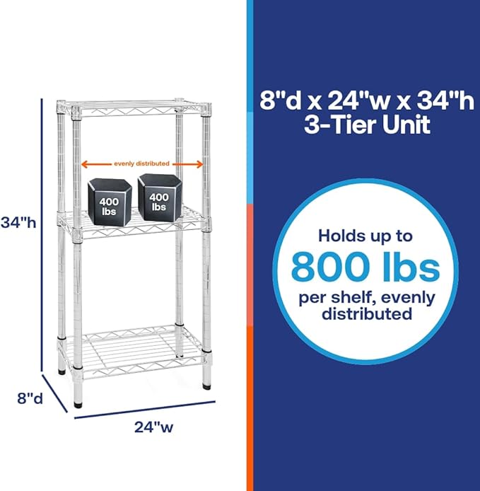 Shelving Inc. 8" d x 24" w Chrome Wire Shelving - Image 2