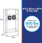 Shelving Inc. 8" d x 24" w Chrome Wire Shelving - Image 2