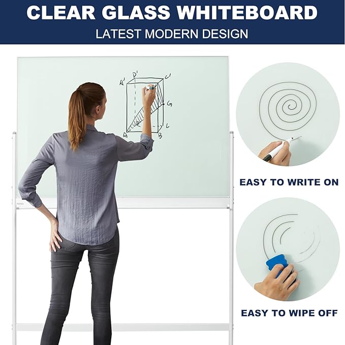 TSJ-OFFICE Rolling Glass Whiteboard on Wheels - Image 6