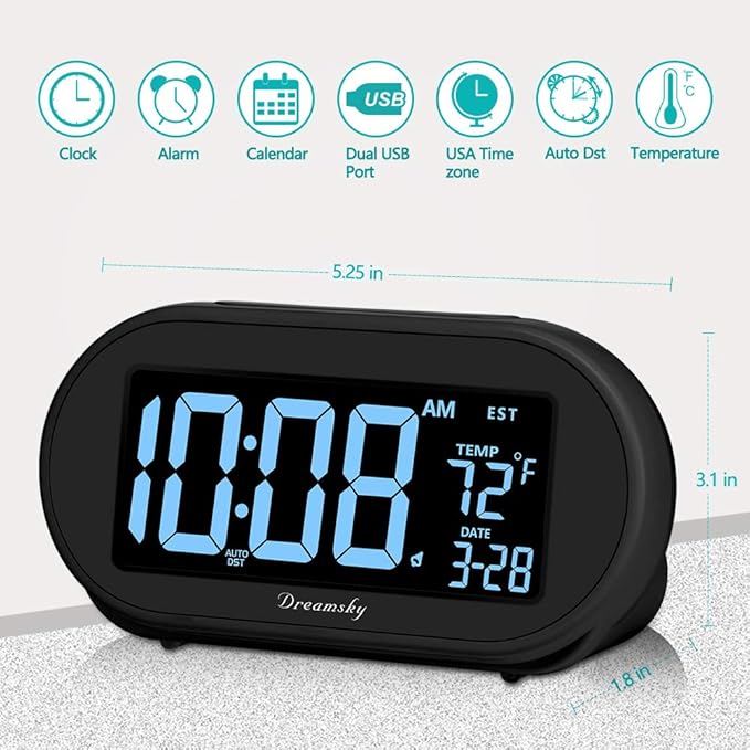 DreamSky Alarm Clocks for Bedrooms, Auto Set Digital Desk Clock for Bedside - Image 7